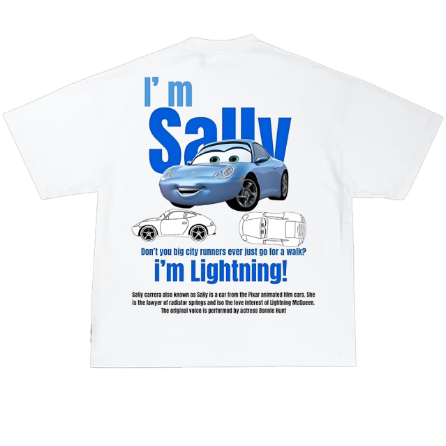 sally mockup strona T-shirt sally biały - nadruk na plecach